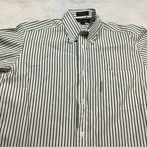 Faconnable Olive Green and White Casual Button Down Shirt with Stripes